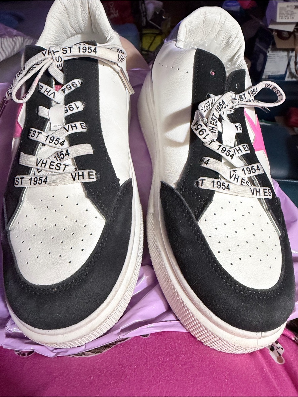 Vintage Havana White, Black & Pink Low-Top Sneakers